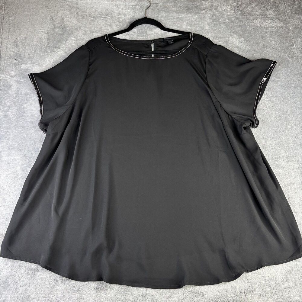 Torrid Top‎ Womens 4 Black Sequin Trim Short Sleeve Flowy Tunic Cocktail Plus